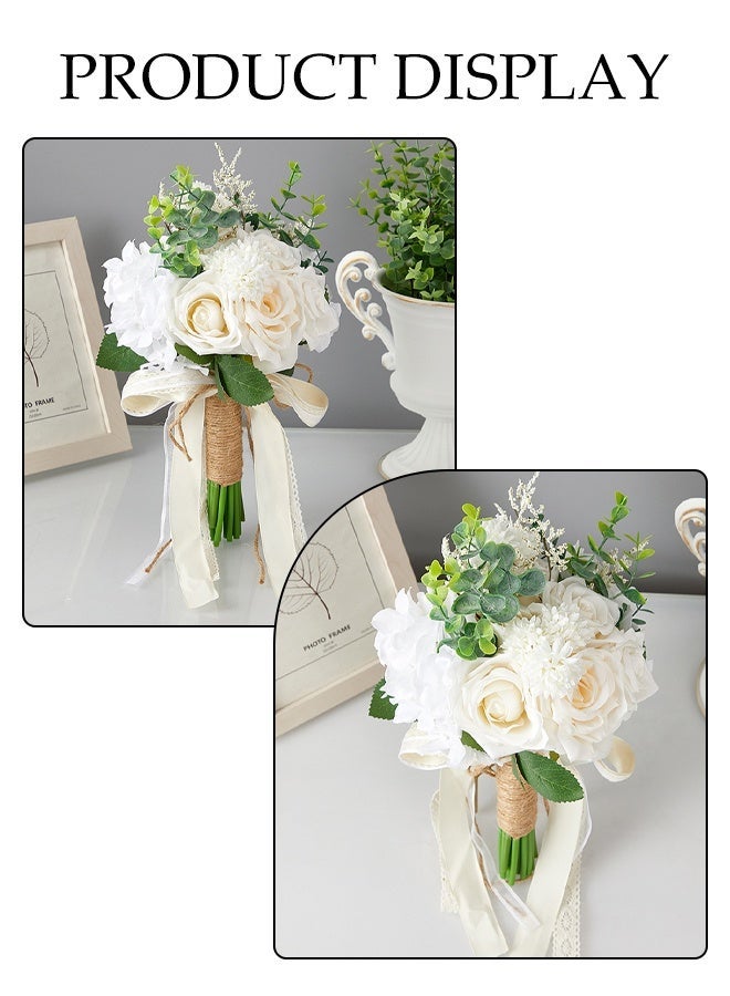 DUNISO Wedding Bouquets for Bride, Artificial Fake Silk Roses Flowers for Wedding, French Vintage Boho Rustic Church Decoration, Toss Bouquet - Image 5